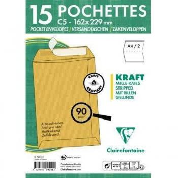 Lot de 30 Paquet filmé de 15 pochettes Adhéclair kraft Mille Raies