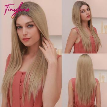Peluca de cosplay TINY larga y recta Ombre marrón rubio