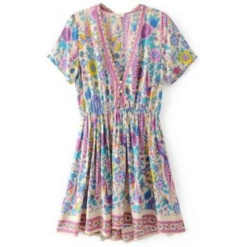 Vrouwen Mini Jurk met Korte Mouwen en V-hals