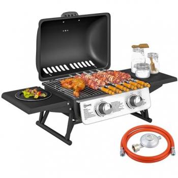 Barbacoa de Gas 2.8 kW Outsunny Negro, Acero Inoxidable y Termómetro