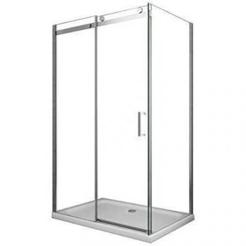 Box Doccia Angolare Reversibile con Parete Fissa e Porta Scorrevole Vetro 8 mm H.190