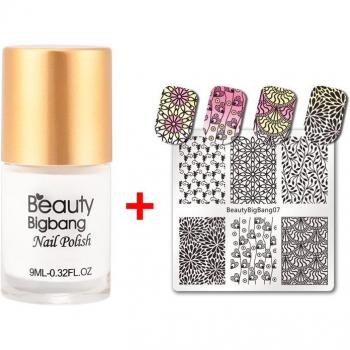 Belleza Big Bang 9ml Laca de Uñas Estampada en Negro y Blanco con Plantilla