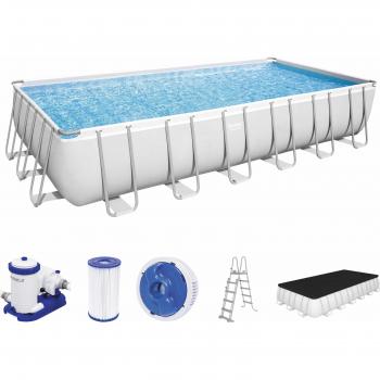 Set Completo de Piscina Rectangular Bestway Power Steel 732x366x132 cm con Filtro y Estructura de Acero