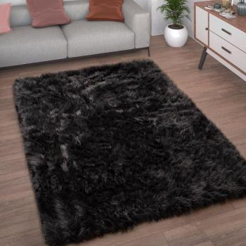 Tapis Salon Imitation Fourrure Coeur Noir