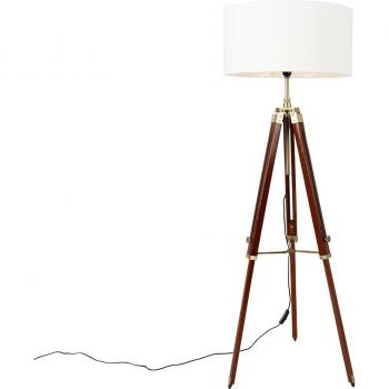Lampada da terra in ottone vintage con paralume tripode bianco 50 cm