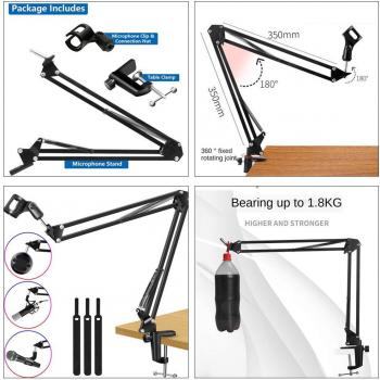 Soporte de Micro de Escritorio con Brazo Suspensión, 1.8 kg Máx., Filtro de Pantalla
