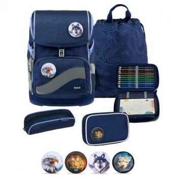 Smarty Plus Premium Rucksack‑Schulranzen Set 5‑teil, Topographic Tasche – Belmil Edition