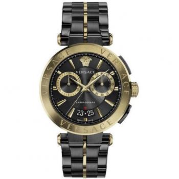 Versace 45mm Aion Chronograph Black Gold Stainless Steel Watch