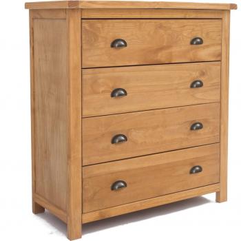 Lugo 4-Drawer Chest with Brass Cup Handles in Brown Finish