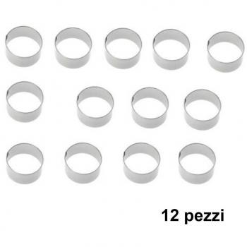 Set di 12 Forme per Biscotti e Dolci Rotonde Inox 8x4cm