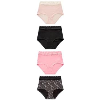 Full Brief Lace Knickers – Black/Pink Heart Design