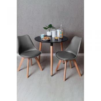 Conjunto de Comedor: Mesa Tower Redonda 80 cm Negra y 2 Sillas Synk Basic Gris