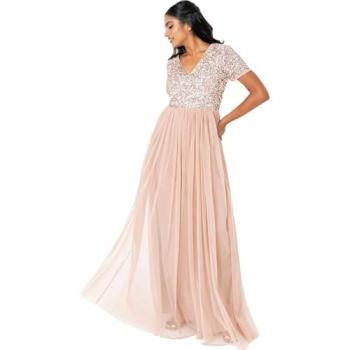 V-Shaped Taupe Maxi Dress by Maya Deluxe, 28