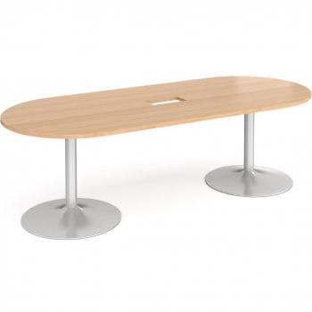 Beech Wood Boardroom Table with Trumpet Base, Silver Finish, Radial Design, and Central Cut Out – 2400mm x 1000mm
