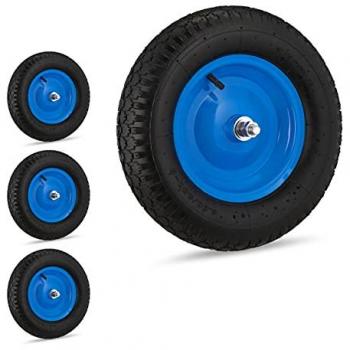 Relaxdays 4 Wheelbarrow Tyres Set 4.80 4.00-8, Pneumatic, Axle Included, Max. 120 kg, Rubber, Black/Blue