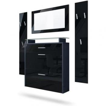Vladon Ensemble Malea 2 panneaux miroir + meuble à chaussures anthracite/Noir