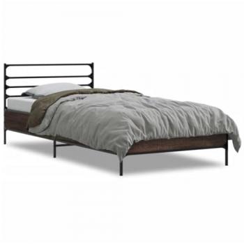 VidaXL Bed Frame Brown Oak 90x200 cm Engineered Wood and Metal