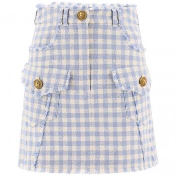 Jupe Mini Balmain Carreaux Bleu/Blanc – FR 38