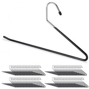 Set 80 Grucce Salvaspazio per Pantaloni, Antiscivolo, Gommate in Metallo, 35 cm, Nero