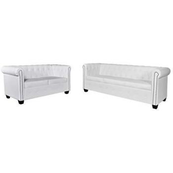 VidaXL Chesterfield Lounge Set (2+3 Seaters) – White Vegan Leather