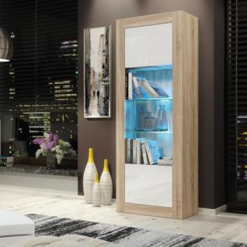Sleek Oak Display Cabinet 170cm with Glass Shelving