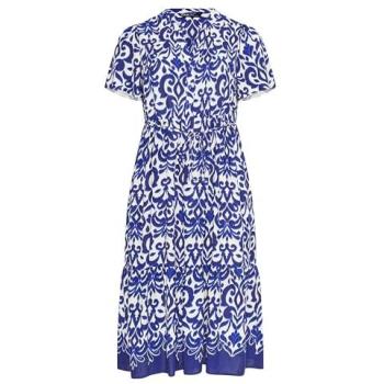 Yours Cobalt Half‑Placket Abstract Dress – Women’s 30/32