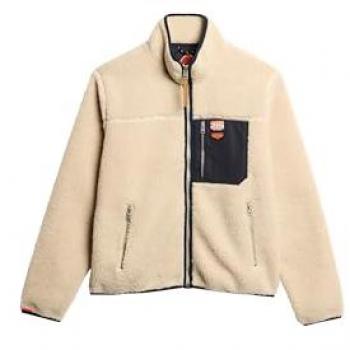Retro Fleece Zip‑Up – White – Men's 3XL