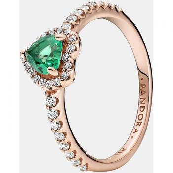 Anillo Pandora Timeless Corazón Brillante Elevado en Oro Rosa de 14K con Circonitas y Cristal Verde