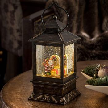 Winter Wonderland Santa Lantern – Brown, 22 cm H x 10.5 cm W x 10.5 cm D