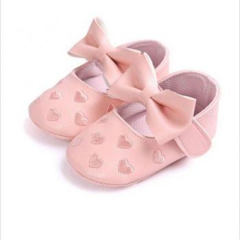 Baby Girl Soft Sole Leather Prewalker Sneakers with Bowknot and Heart 0-18M