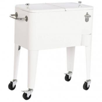 Nevera de Jardín DKD Home Decor – 56 Litros, Blanco, Ruedas de Acero