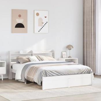 VidaXL White Bed Frame with Headboard and Storage Shelves, 120x200 cm, Mattress Not Included