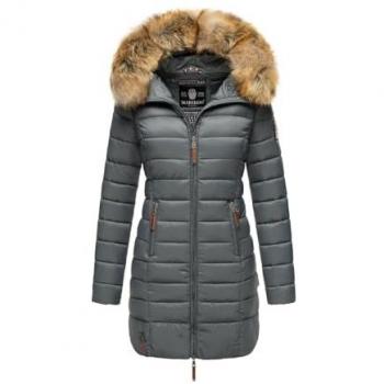 Marikoo Damenjacke Rose‑Stepp mit abnehmbarer Kunstfellkrone – 4XL – Blau