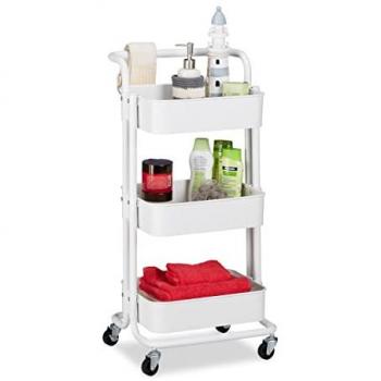 Carrello Relaxdays, 3 Ripiani, 2 Freni, HxLxP: 84 x 42 x 37 cm, Bianco