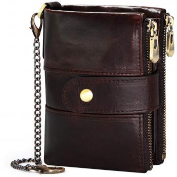 TEUEN Cartera de Cuero para Hombre con Cremallera y Compartimentos