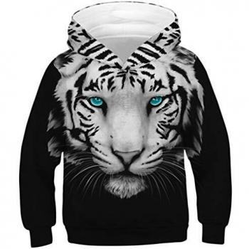 Pull-Over 3D Tigre Blanco con Ojos Verdes para Adolescentes