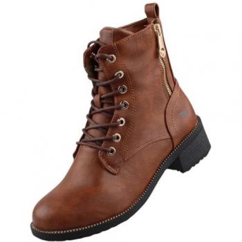 Mustang Damen Schnürstiefelette, Blockabsatz, praktischem Innenreißverschluss