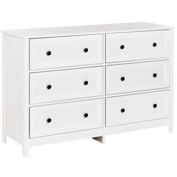 Cassettiera Hazelvale bianca 6 cassetti, maniglie nere, gambe massicce, stile retrò