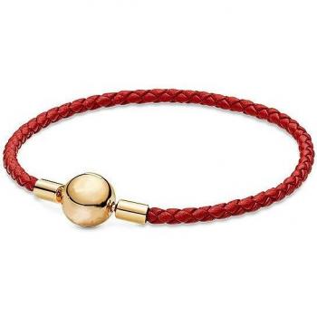 Breloque Euro Leather 925 – Chaîne Rouge, Tête Ronde pour Bijoux DIY