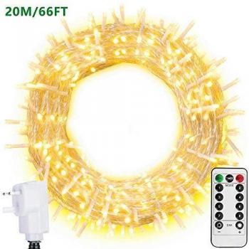 Ollny Fairy Lights Outdoor, 20m 200 LED Plug in Waterproof Warm