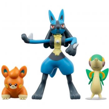 Pokémon Jazwares Set di Figure da Battaglia 3-Pack Serpifeu, Pamo, Lucario 5 cm