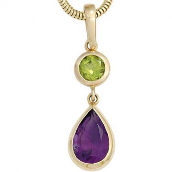 Jobo Damen Anhänger 585 Gold Gelbgold 1 Peridot grün 1 Amethyst violett