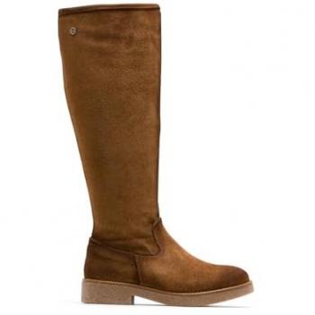 Botas Altas de Piel Cuero Duna con Cremallera para Mujer
