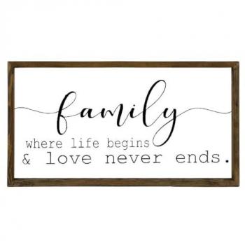 “Family” en bois : tableau 50 cm x 25 cm, blanc-noir – Toilinux