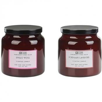 Set di 2 candele profumate “Vino Dolce & Rosmarino Lavanda” (Cera di Soia, Vetro Alimentare)