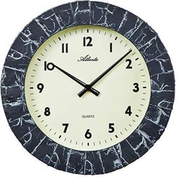 Quarz Wanduhr 35 cm Schiefer-Optik für Außen und Bad