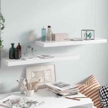 VidaXL Set of 2 Floating Shelves, High Gloss Finish, White, 80x23.5x3.8 cm, MDF