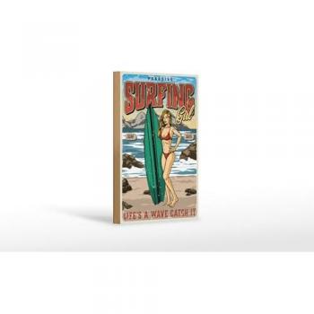 Holzschild Vintage Surferin 12x18 cm Sommeridylle