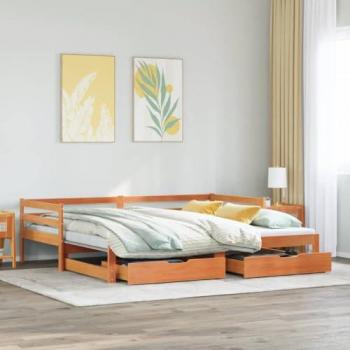 Confort 80x200 cm : lit de jour + gigogne + tiroirs en pin massif