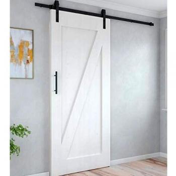 Emuca Système de quincaillerie pour portes coulissantes suspendues en bois avec fermeture souple, acier et plastique, peint en noir (panneaux non inclus)